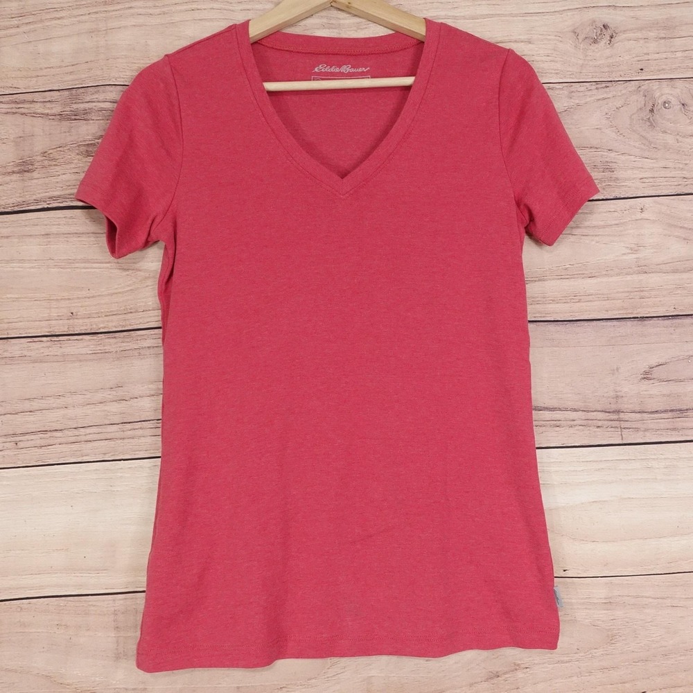 Eddie Bauer T-Shirt Womens M V-Neck Short Sleeve Cotton Blend Jersey Top
